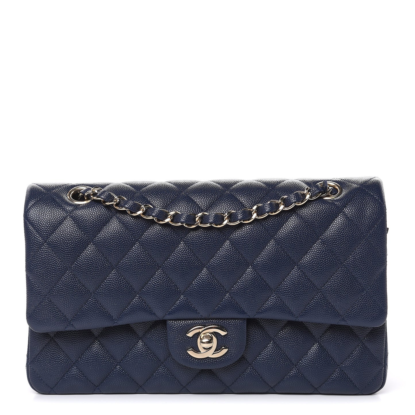 Caviar Quilted Medium Double Flap Navy
