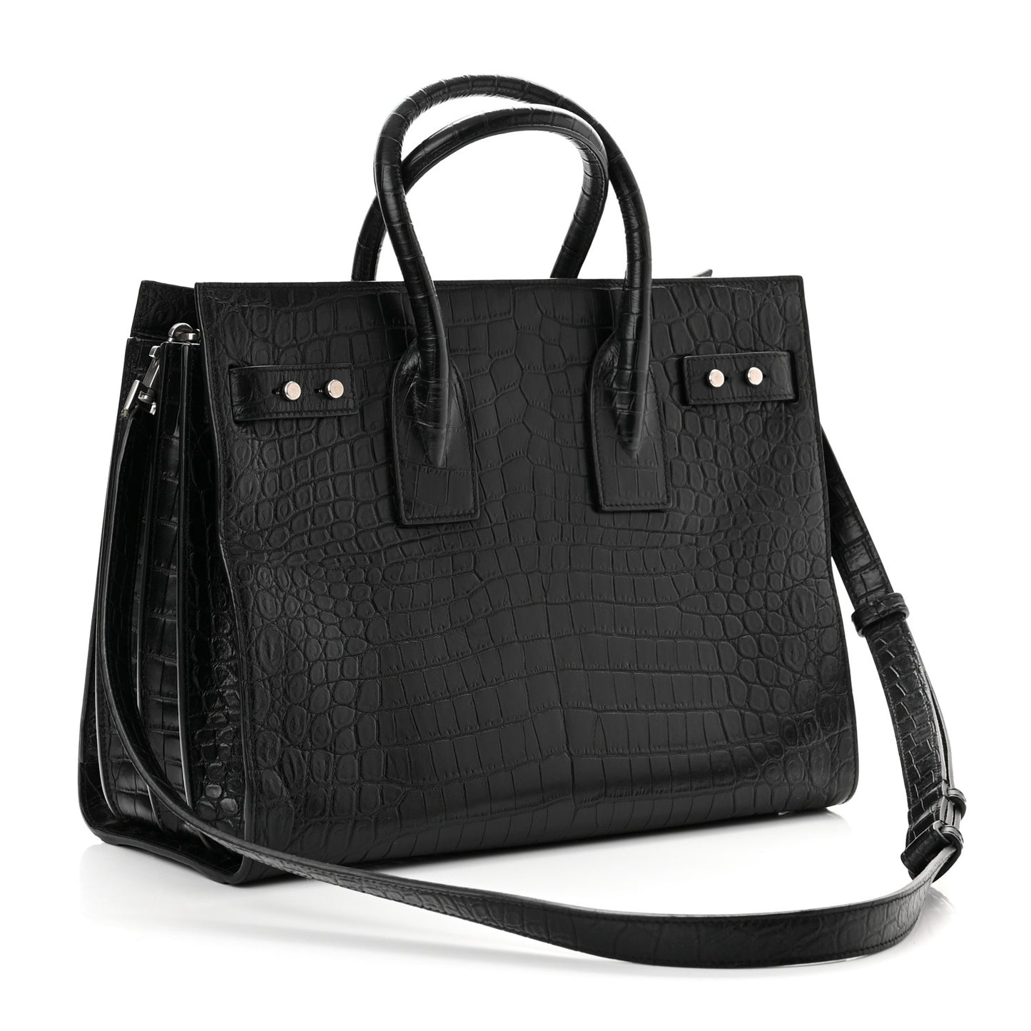 Calfskin Crocodile Embossed Small Sac de Jour Black