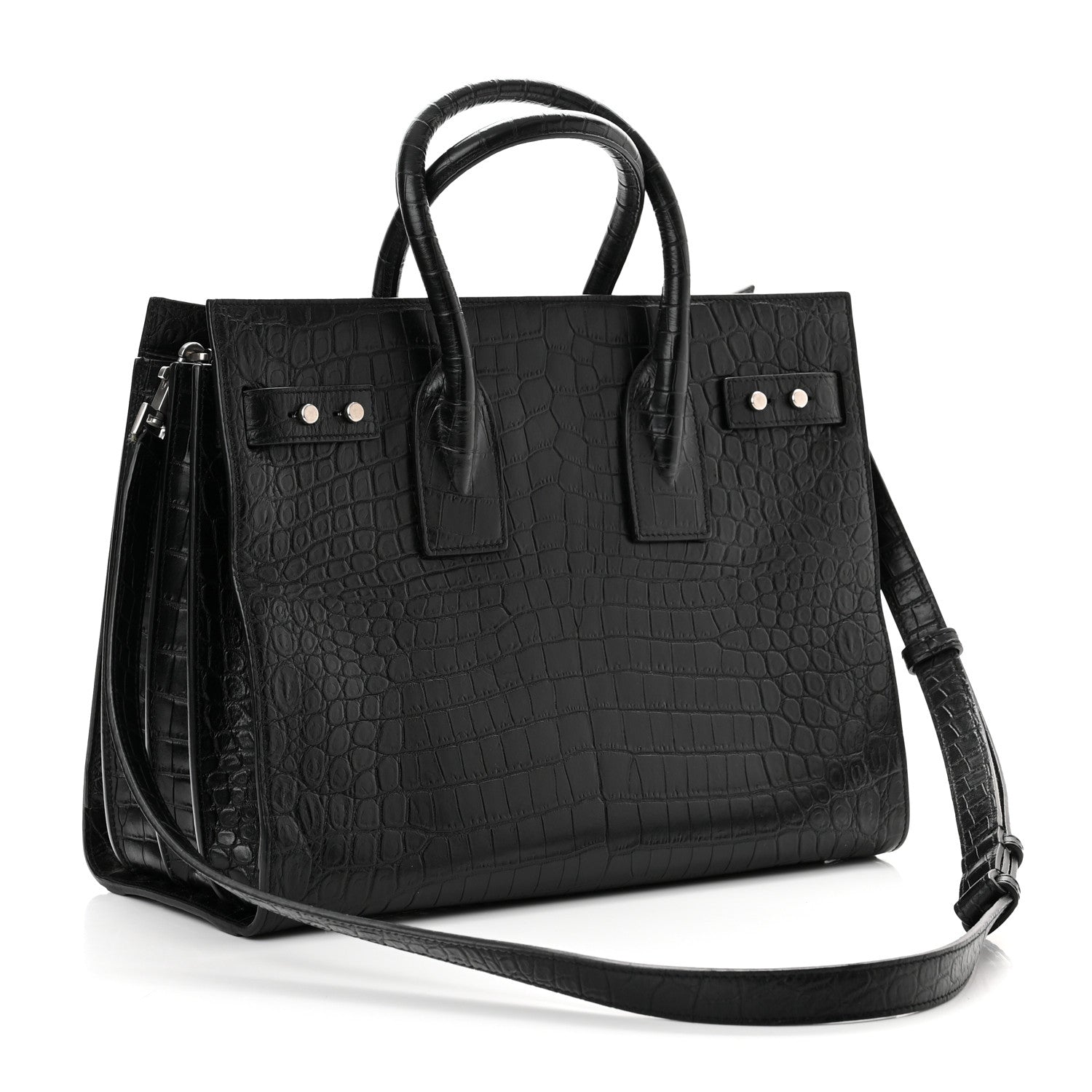 Saint Laurent Calfskin Crocodile Embossed Small Sac de Jour Black 3 of 9