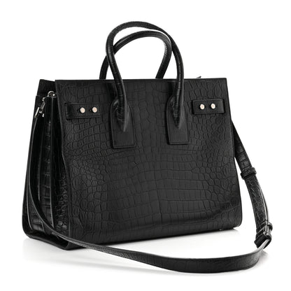 Saint Laurent Calfskin Crocodile Embossed Small Sac de Jour Black 3 of 9