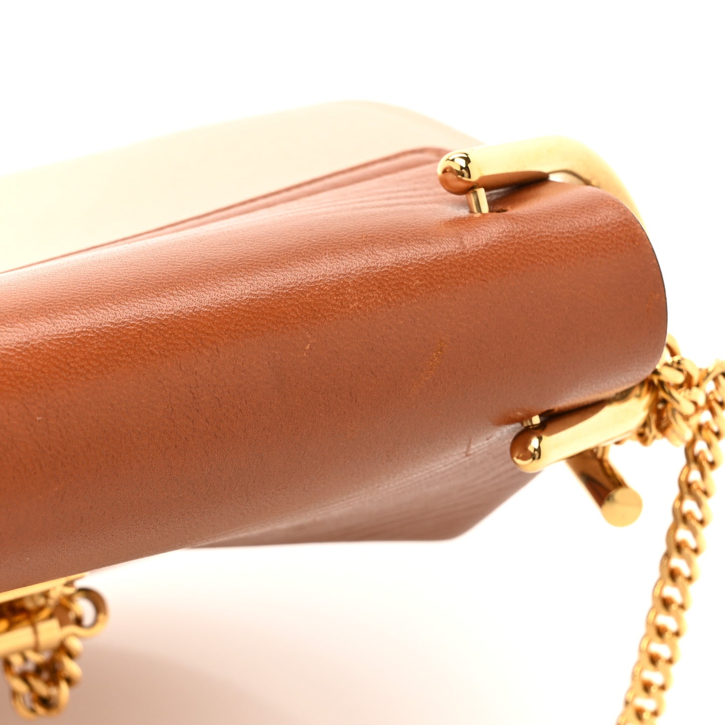 Grained Calfskin Lambskin Bi-Color Drew Shoulder Bag Powder Beige Caramel