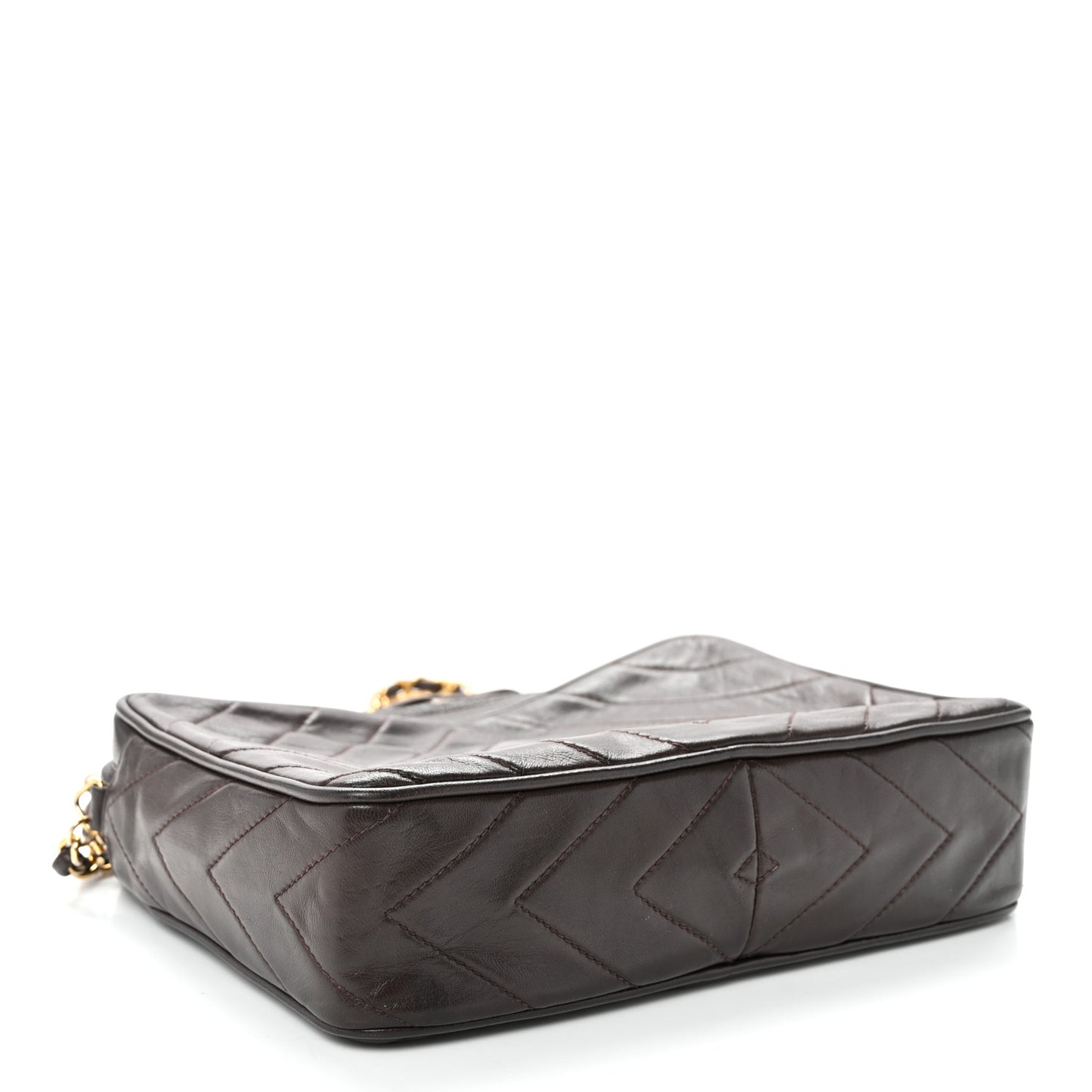 Lambskin Chevron Quilted Tassel Camera Case Brown