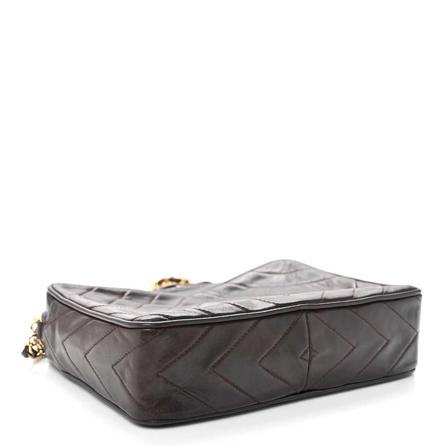Chanel Lambskin Chevron Quilted Tassel Camera Case Brown 4 of 11