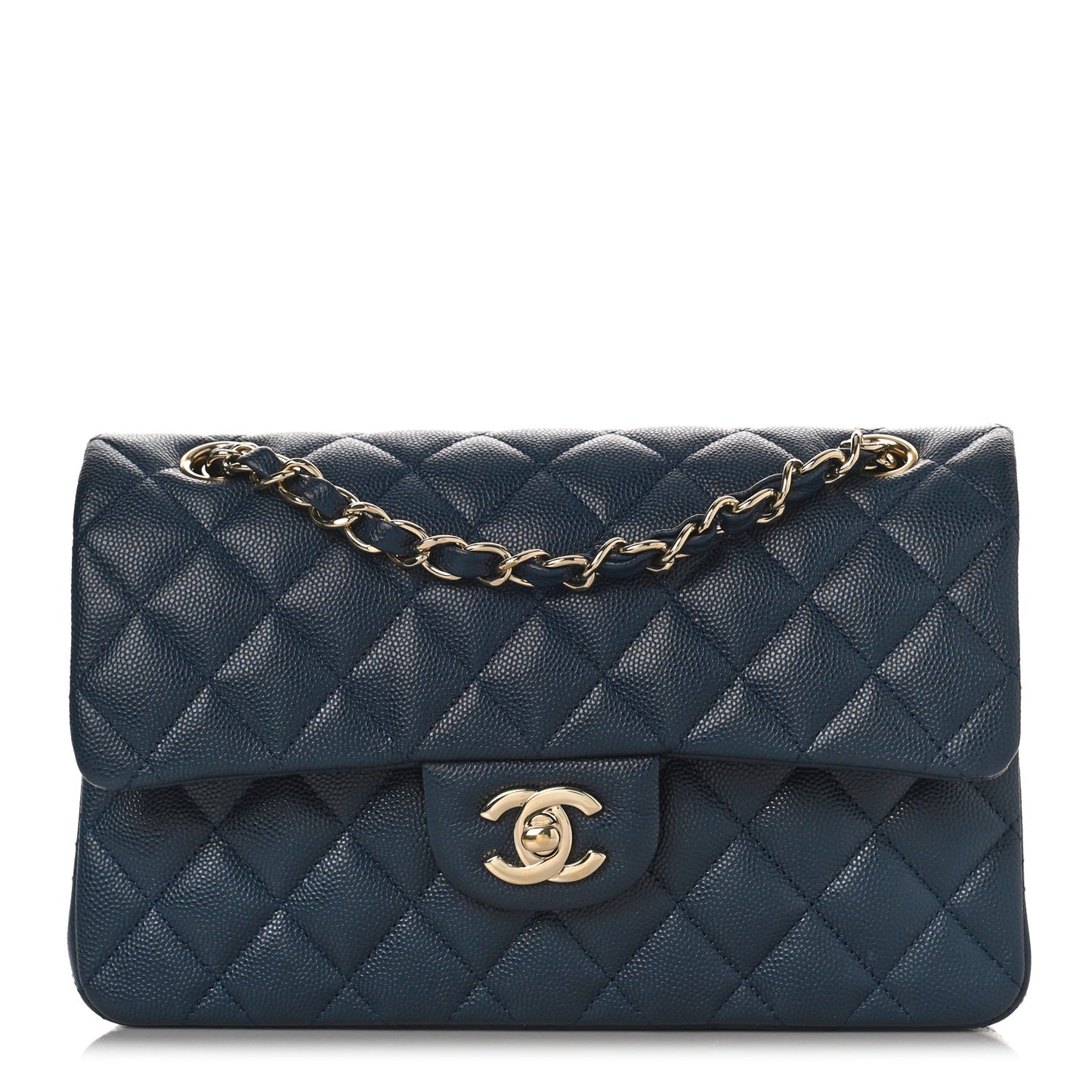 Caviar Quilted Small Double Flap Navy
