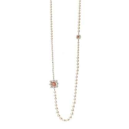 Chanel Pearl Crystal Gripoix CC Long Necklace Gold Pearly White Red 1 of 8