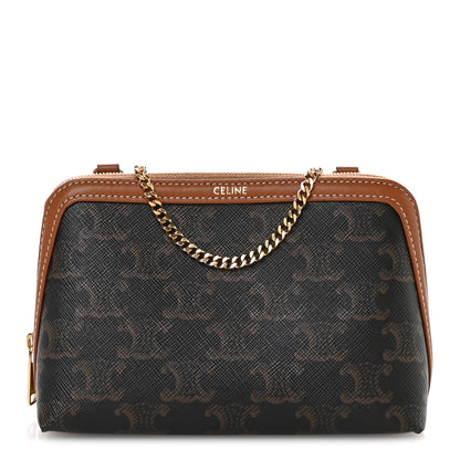 Celine Triomphe Canvas Lambskin Clutch On Chain Tan 1 of 12