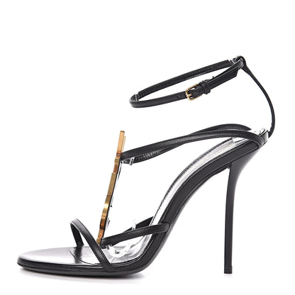 Saint Laurent Calfskin Cassandra Palm Logo 110 Ankle Strap Sandals 36 Black 1 of 8