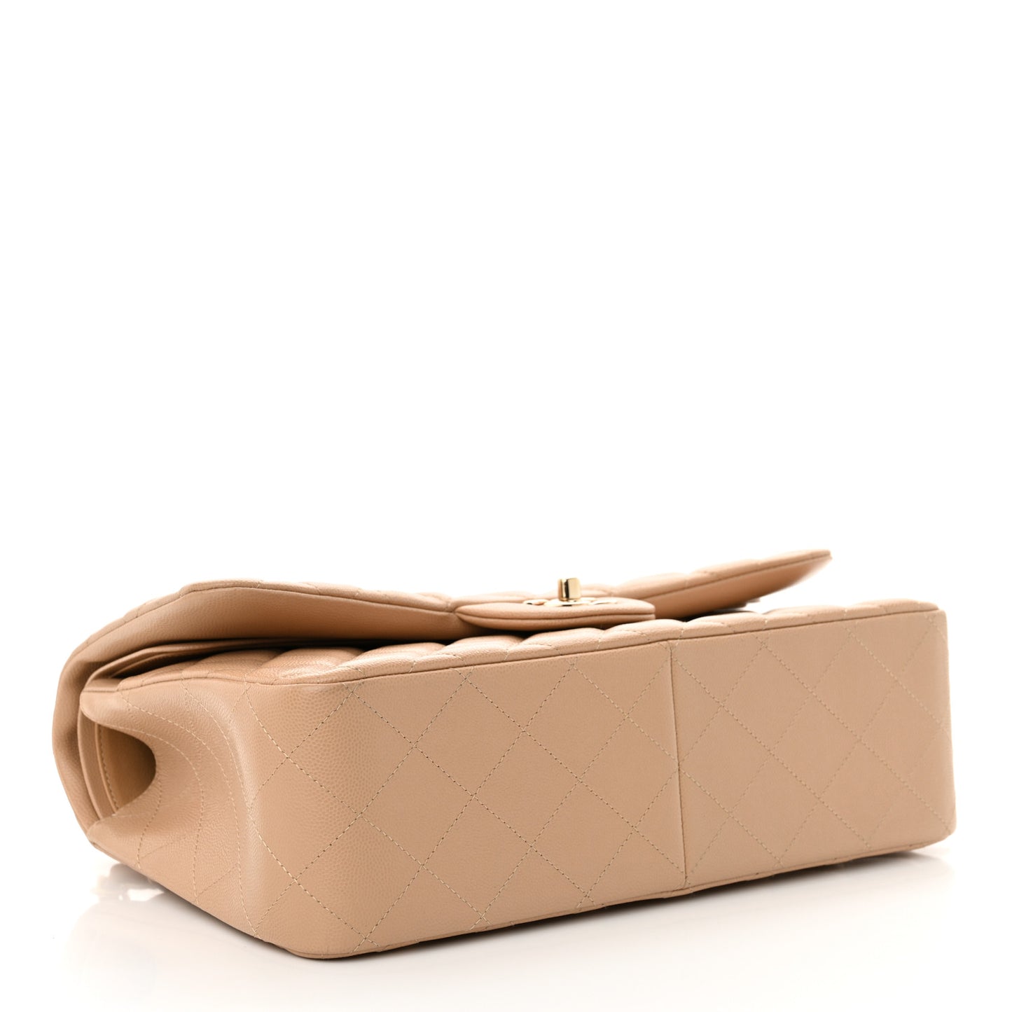 Caviar Quilted Jumbo Double Flap Beige Clair