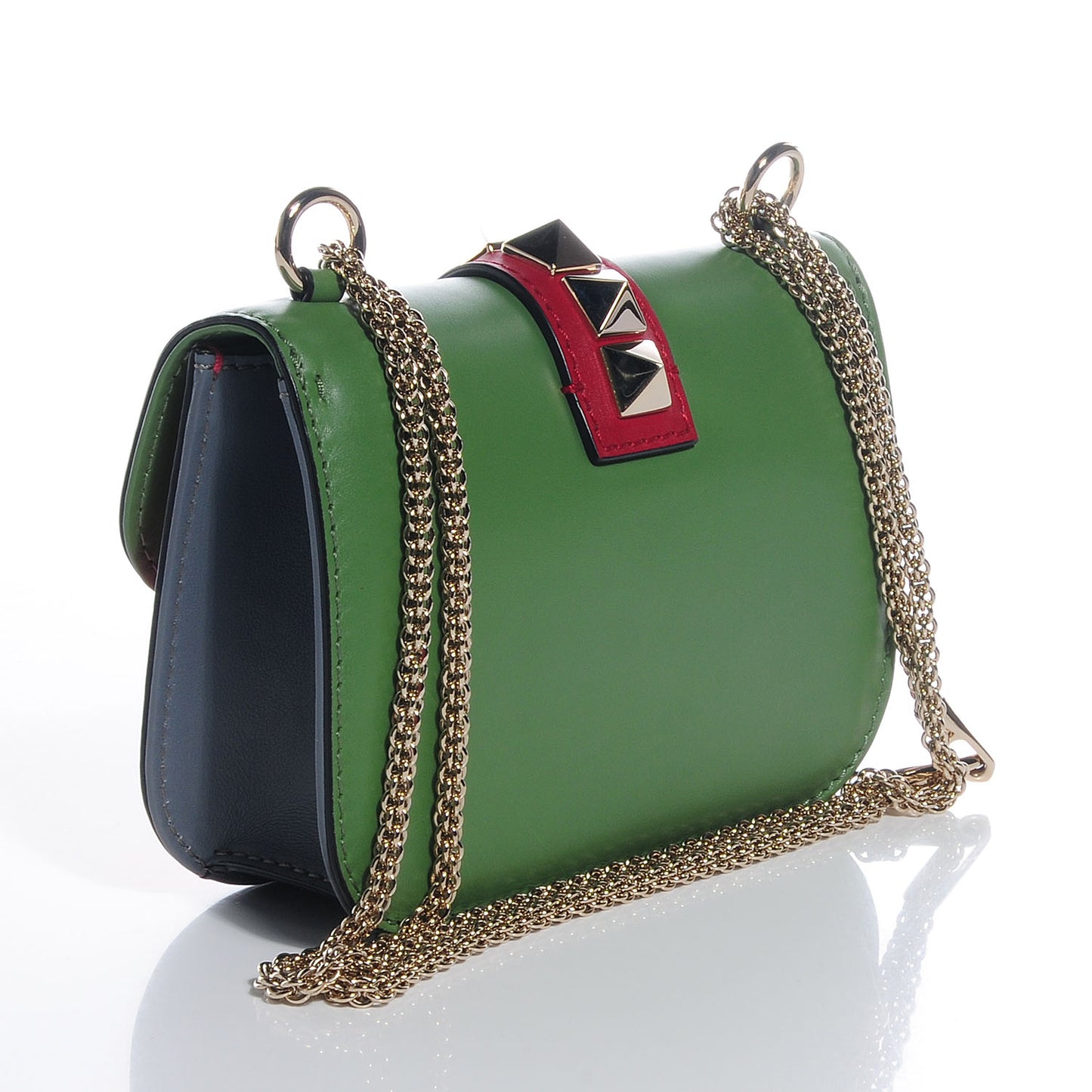 Vitello Small Glam Lock Rockstud Flap Green Deep Rose Grey Scarlet