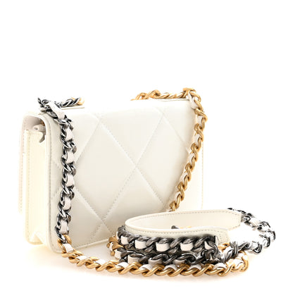 Chanel Shiny Crumpled Calfskin Quilted Chanel 19 Wallet On Chain WOC White 3 of 11