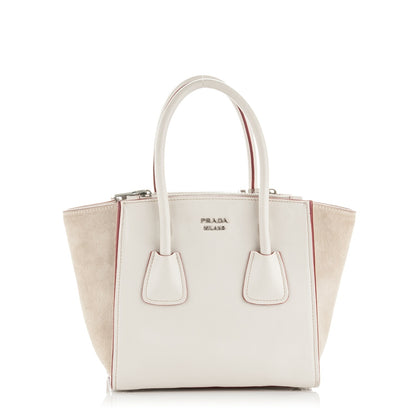 Prada Glace Calf Suede Mini Twin Pocket Tote Talco Rosso 1 of 7
