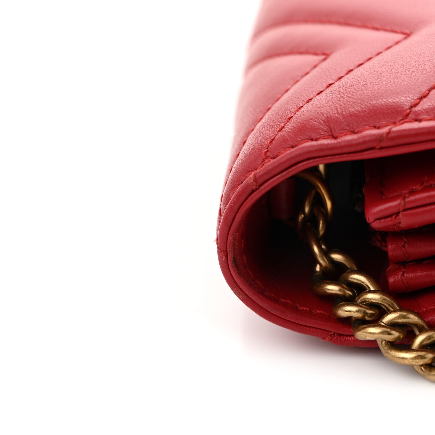 Gucci Calfskin Matelasse GG Marmont Chain Wallet Hibiscus Red 12 of 15