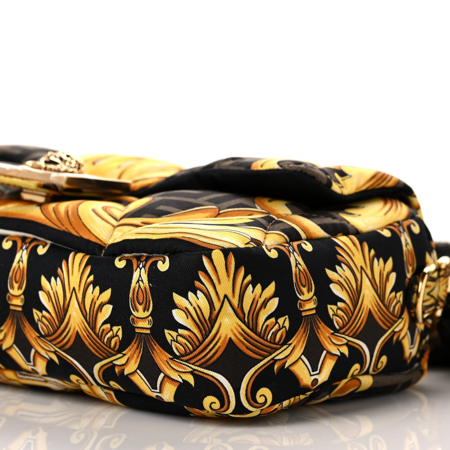 Fendi X VERSACE Silk Fendace FF Baroque Quilted Scarf Baguette Black Gold 8 of 8
