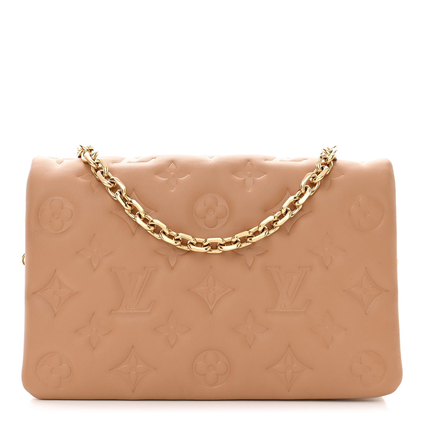 Lambskin Embossed Monogram Pochette Coussin Camel