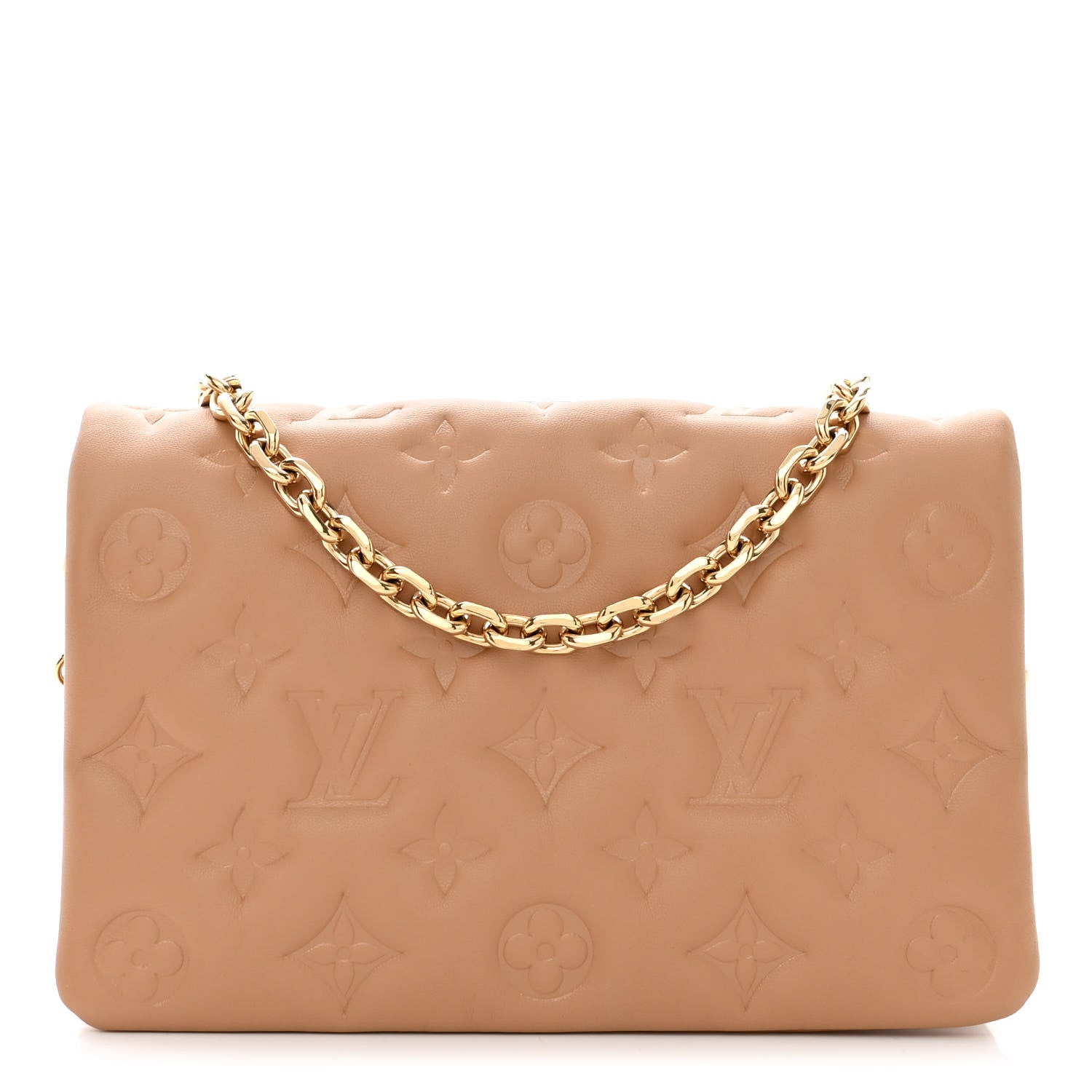 Louis Vuitton Lambskin Embossed Monogram Pochette Coussin Camel 1 of 9