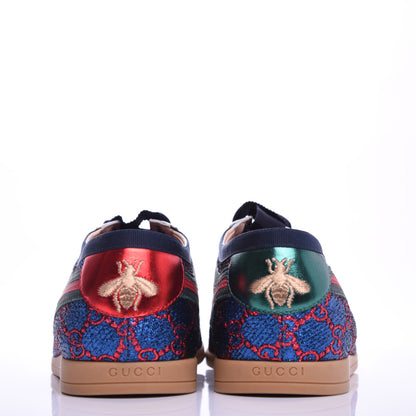 Gucci Lurex Calfskin Web GG Monogram Mens Falacer Sneakers 8.5 Iridescent Blue Iridescent Red Silver 6 of 9