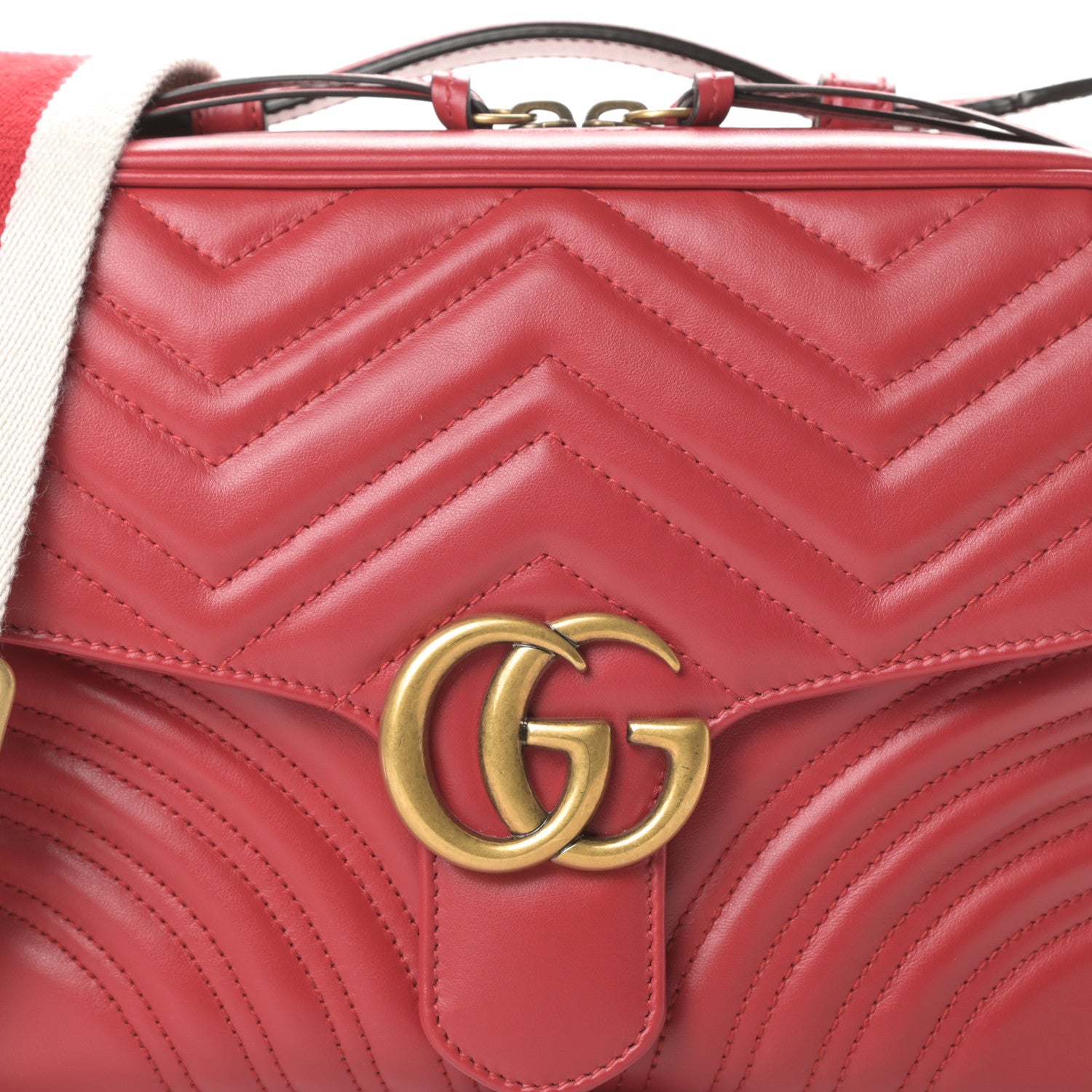 Gucci Calfskin Matelasse Sylvie Web Small GG Marmont Top Handle Shoulder Bag Hibiscus Red 8 of 11