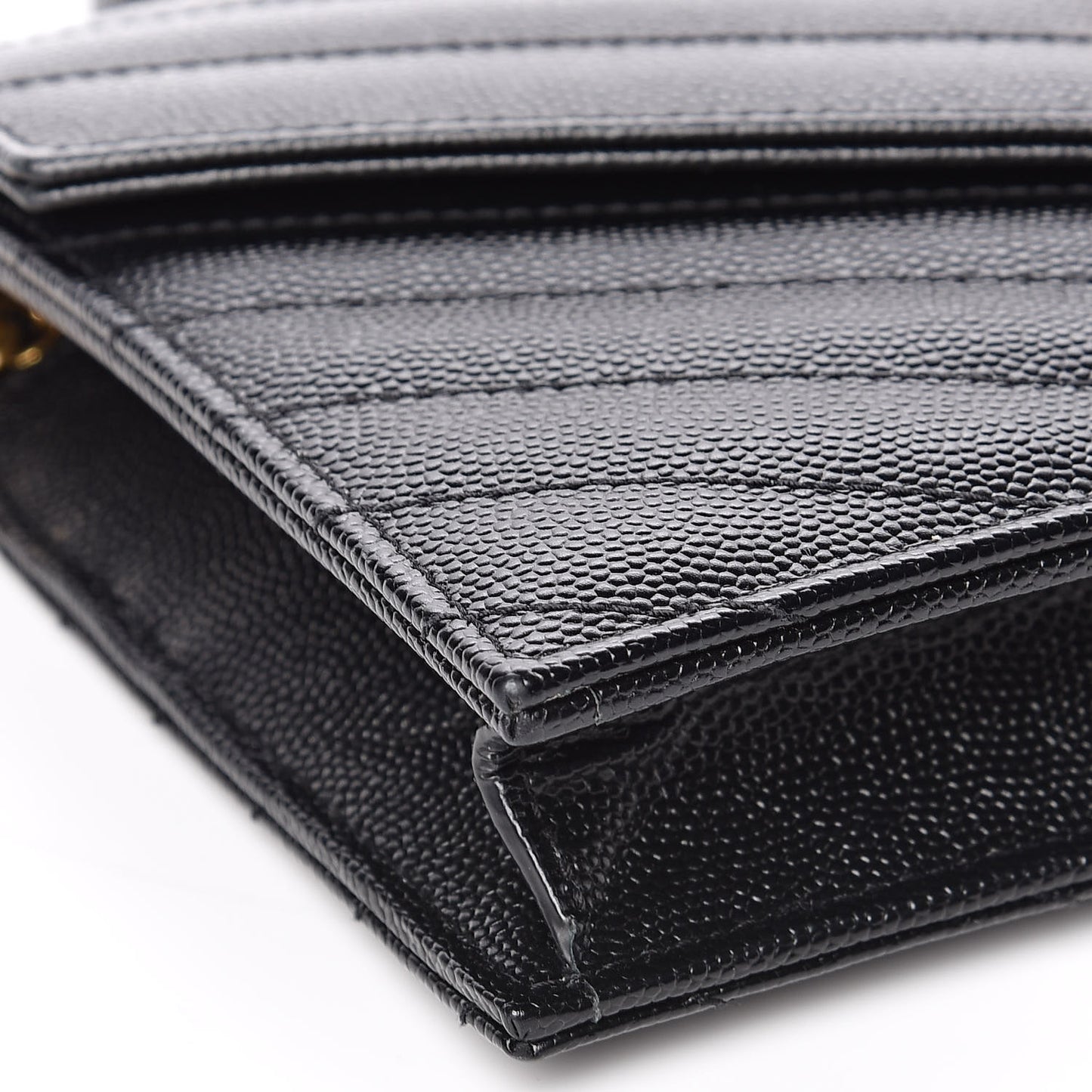 Grain De Poudre Matelasse Chevron Monogram Envelope Chain Wallet Black