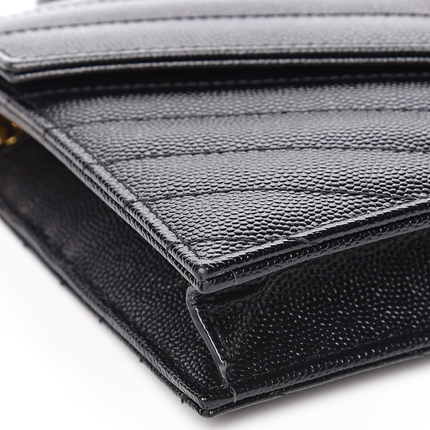 Saint Laurent Grain De Poudre Matelasse Chevron Monogram Envelope Chain Wallet Black 8 of 10