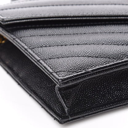 Saint Laurent Grain De Poudre Matelasse Chevron Monogram Envelope Chain Wallet Black 8 of 10