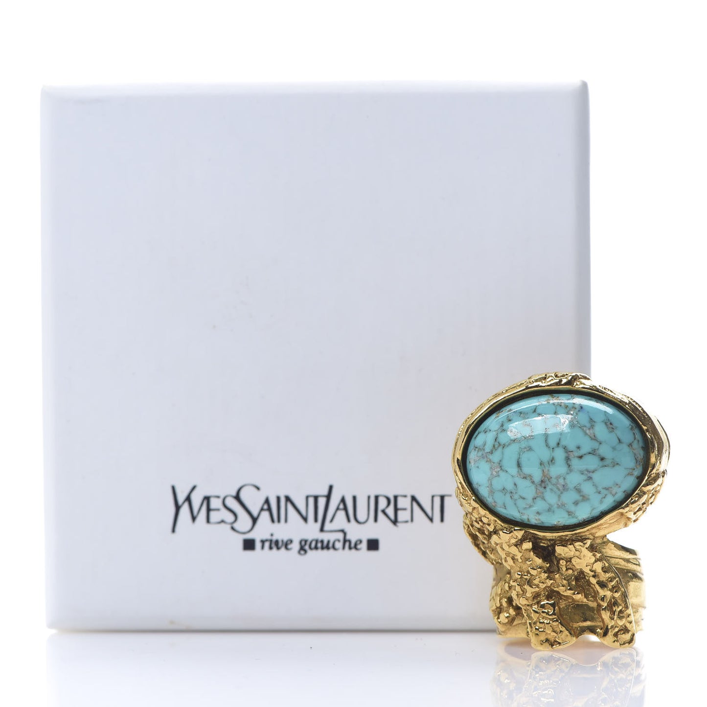 Glass Cabochon Arty Ovale Ring 8 Gold Turquoise