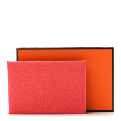 Hermes Chevre Mysore Verso Calvi Card Case Rose Texas Sienne 11 of 11