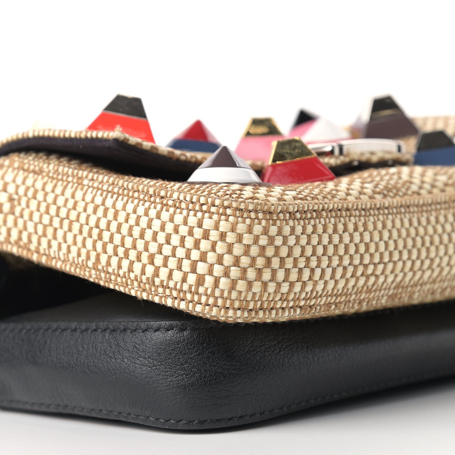 Fendi Paglia Vitello Dolce Paillettes Flowerland Studded Striped Micro Double Baguette Natural Multicolor 7 of 9
