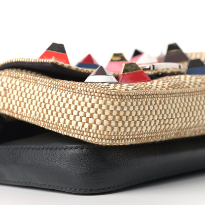 Fendi Paglia Vitello Dolce Paillettes Flowerland Studded Striped Micro Double Baguette Natural Multicolor 7 of 9