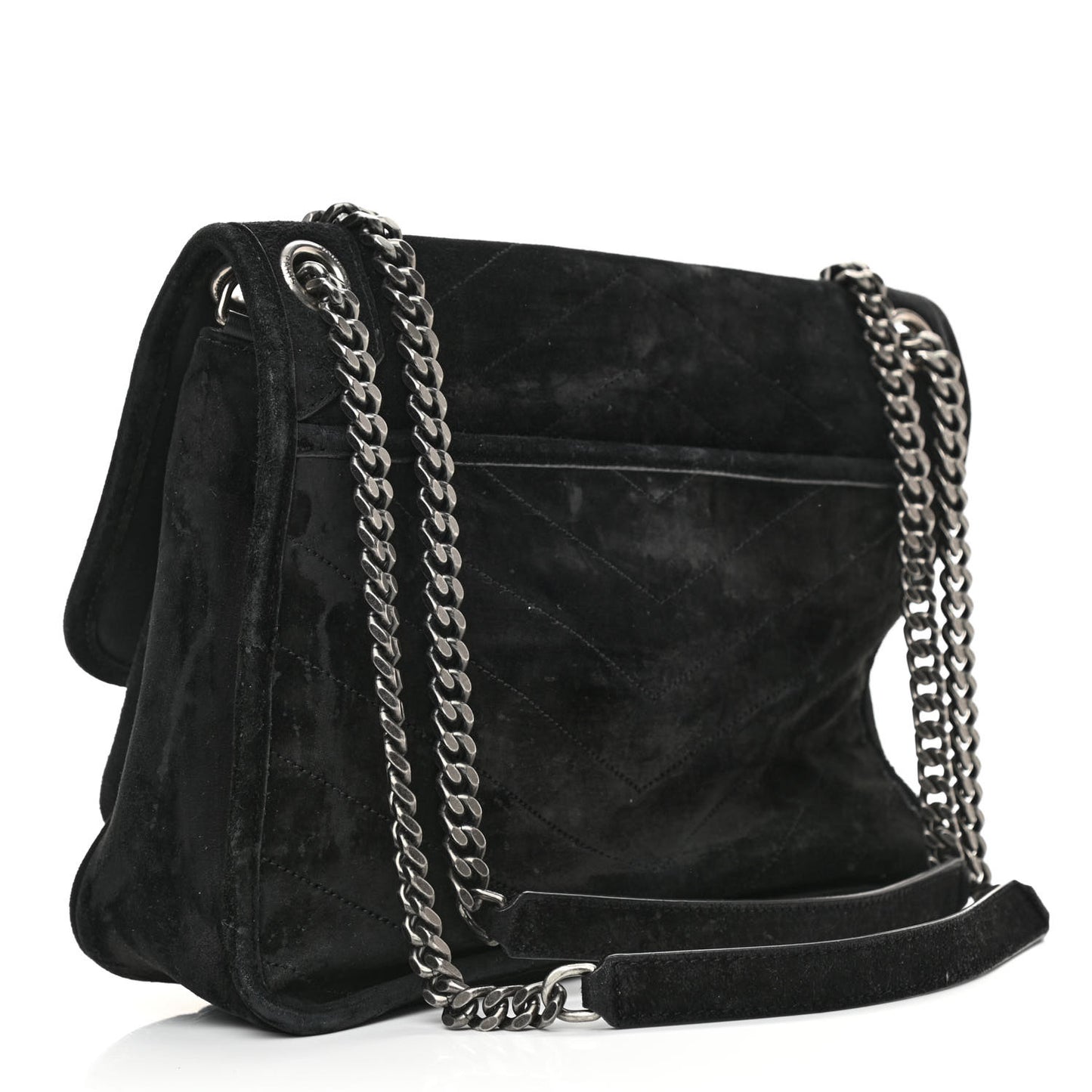 Suede Monogram Medium Niki Chain Satchel Black