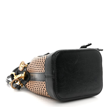 Fendi Vitello Liberty Glossy Lambskin F is Fendi Perforated Mini Mon Tresor Bucket Bag Sand Mimosa Black 4 of 14