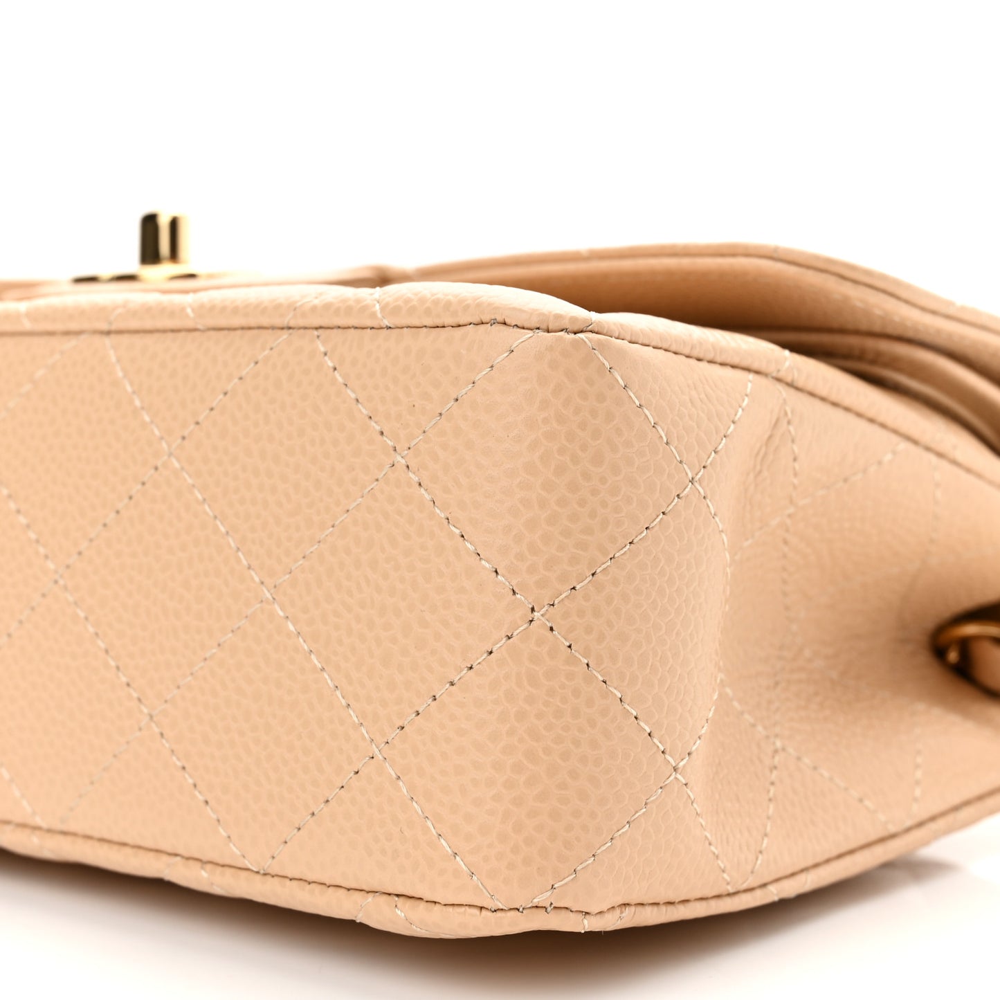 Caviar Quilted Small Double Flap Beige