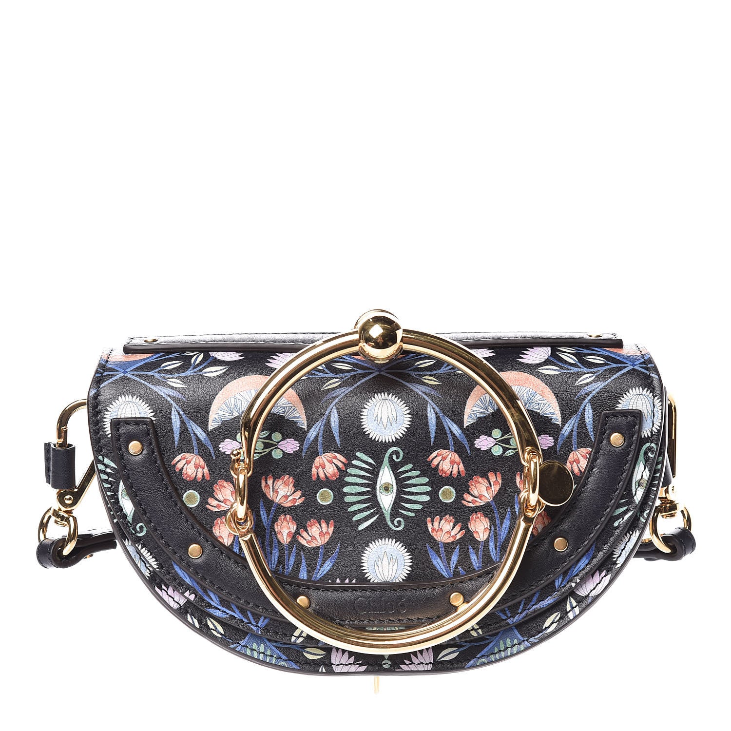 Chloe Calfskin Floral Print Small Nile Bracelet Minaudiere Bag Full Blue 1 of 12