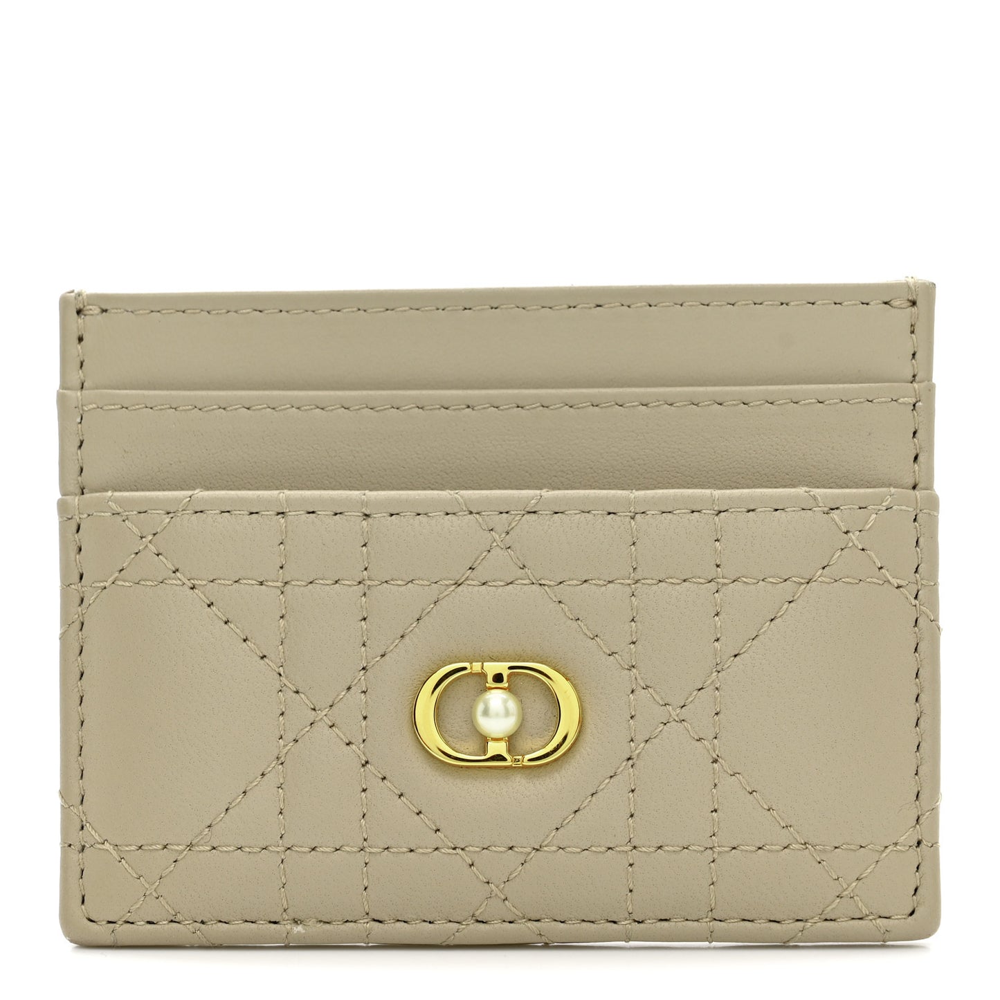 Lambskin Pearl Cannage Dior Jolie Freesia Card Holder Powder Beige