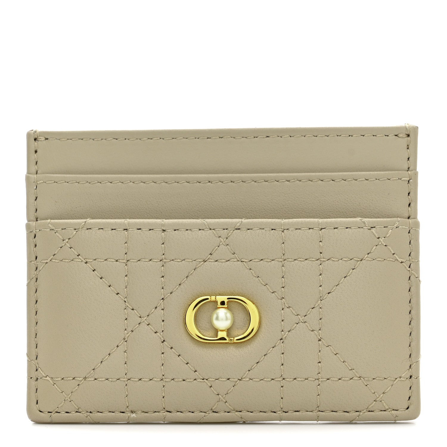 Christian Dior Lambskin Pearl Cannage Dior Jolie Freesia Card Holder Powder Beige 1 of 7
