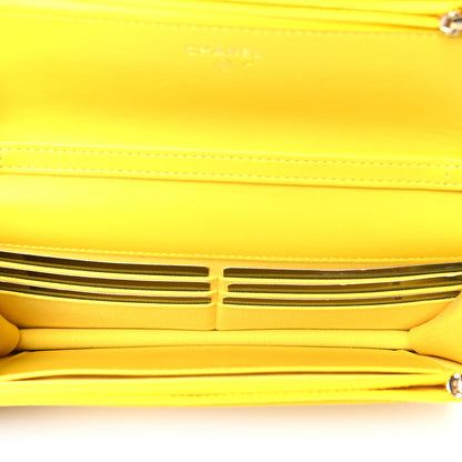 Chanel Lambskin Resin Quilted Wallet On Chain WOC Yellow 5 of 11