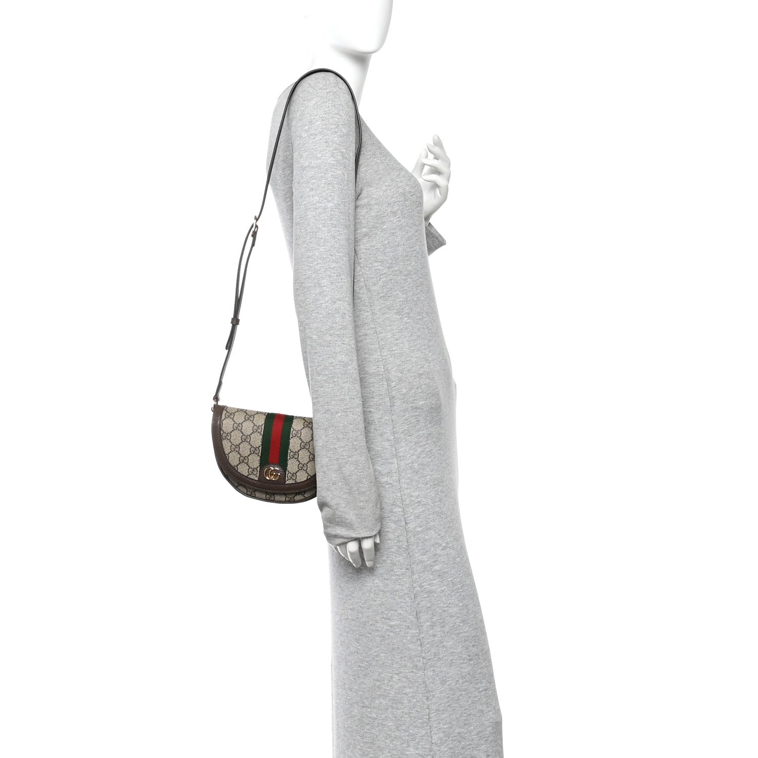 Gucci GG Supreme Monogram Textured Dollar Calfskin Web Mini Ophidia Flap Shoulder Bag Beige Ebony New Acero 2 of 10