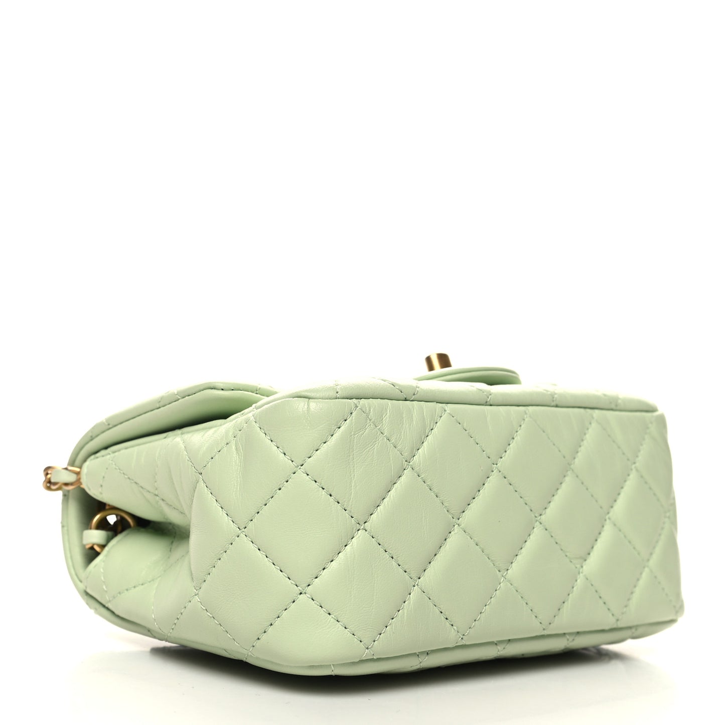 Lambskin Quilted Mini Pearl Crush Flap Light Green