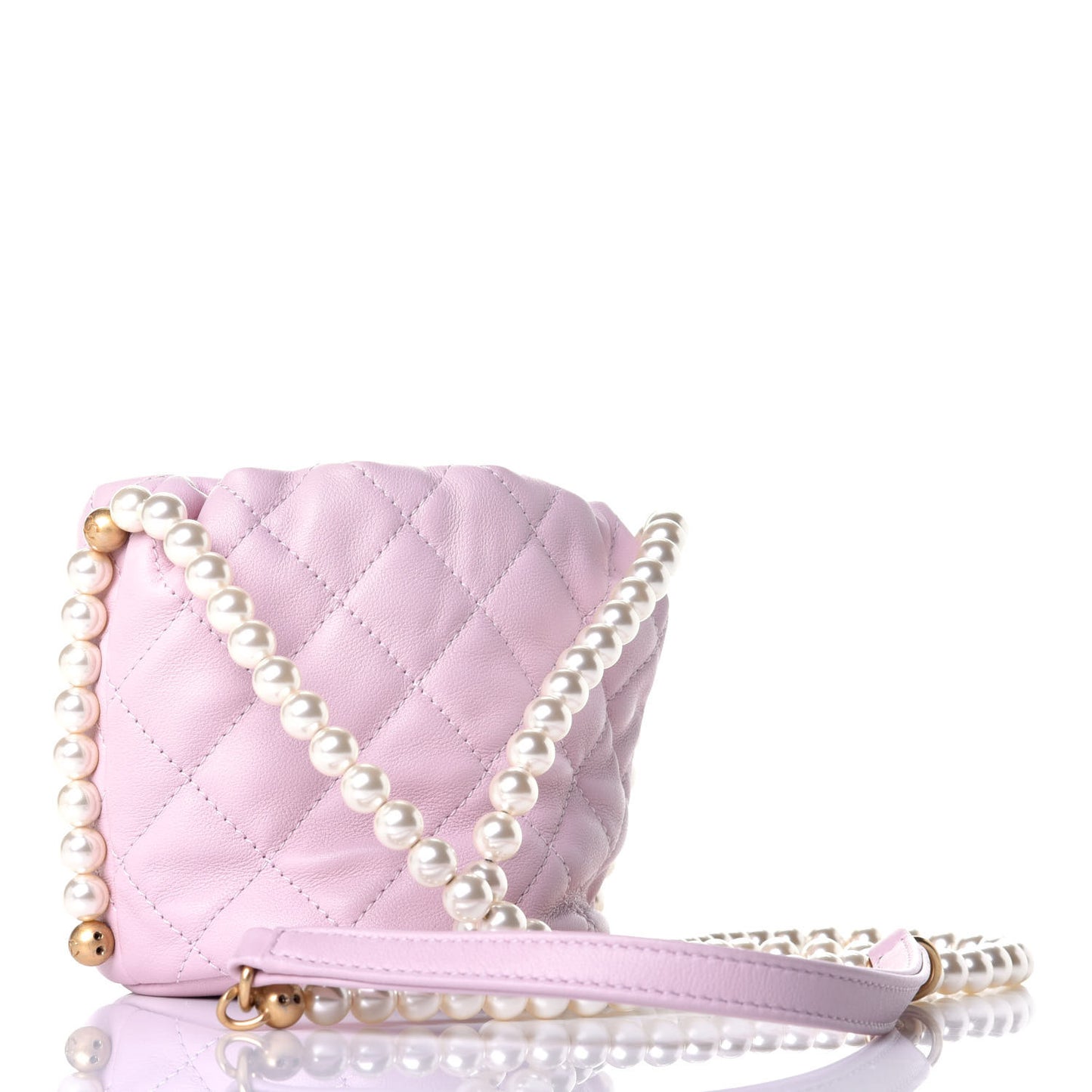 Calfskin Quilted Pearl Mini About Pearls Drawstring Bucket Light Pink