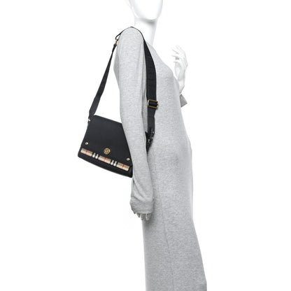 Burberry Coated Canvas Calfskin Vintage Check Medium Note Crossbody Bag Black 2 of 11