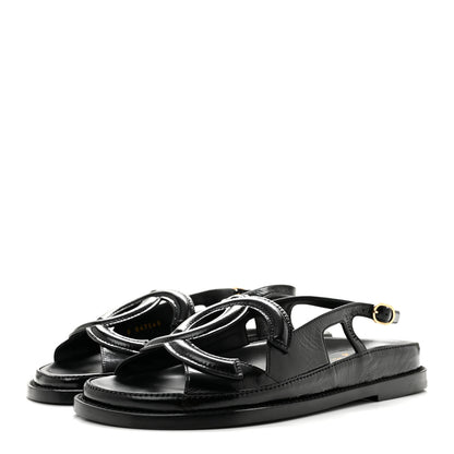 Chanel Shiny Crumpled Lambskin CC Cut Out Sandals 37 Black 4 of 9