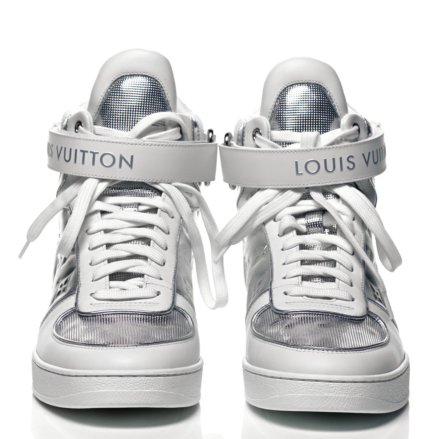 Louis Vuitton Metallic Calfskin Embossed Monogram Boombox Sneakers 39 White Silver 2 of 7