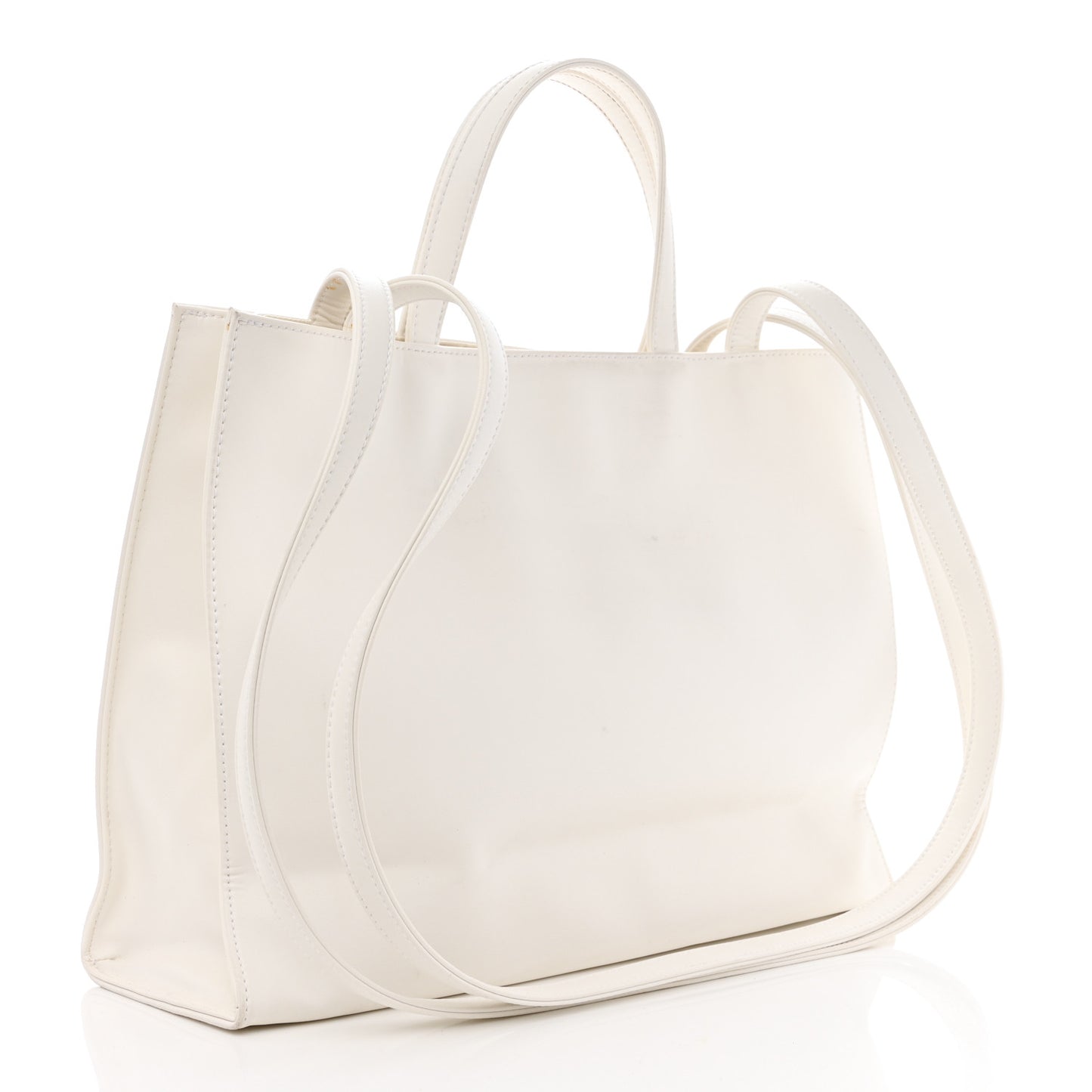 Vegan Leather Medium Shopping Bag White
