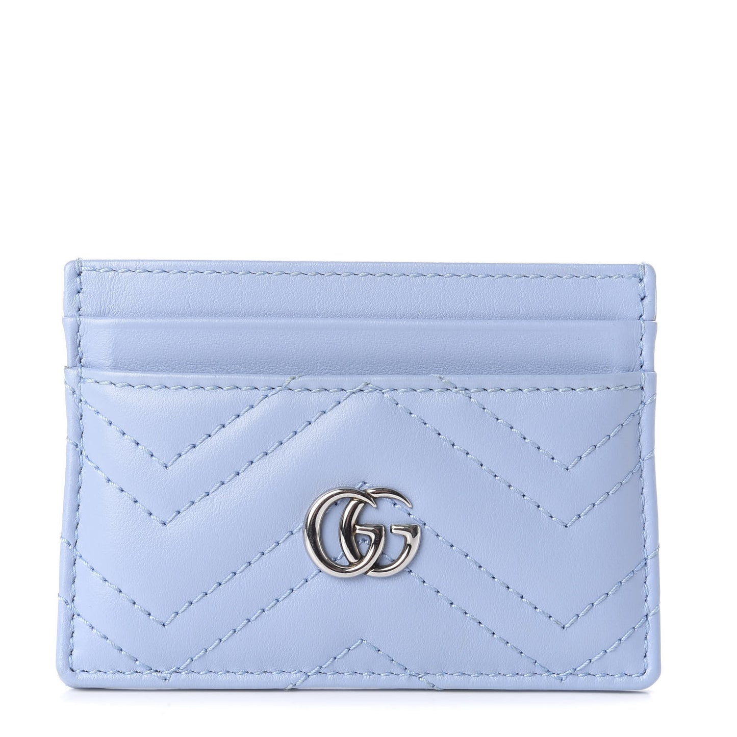 Calfskin Matelasse GG Marmont Card Holder Porcelain Light Blue