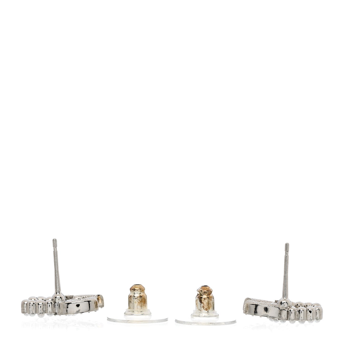 Crystal Pearl CC Earrings Silver