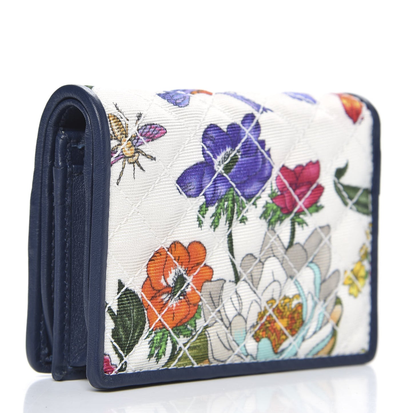 Canvas Flora Floral Trapuntata Zumi Card Case Wallet Great White Multicolor Blue Agata