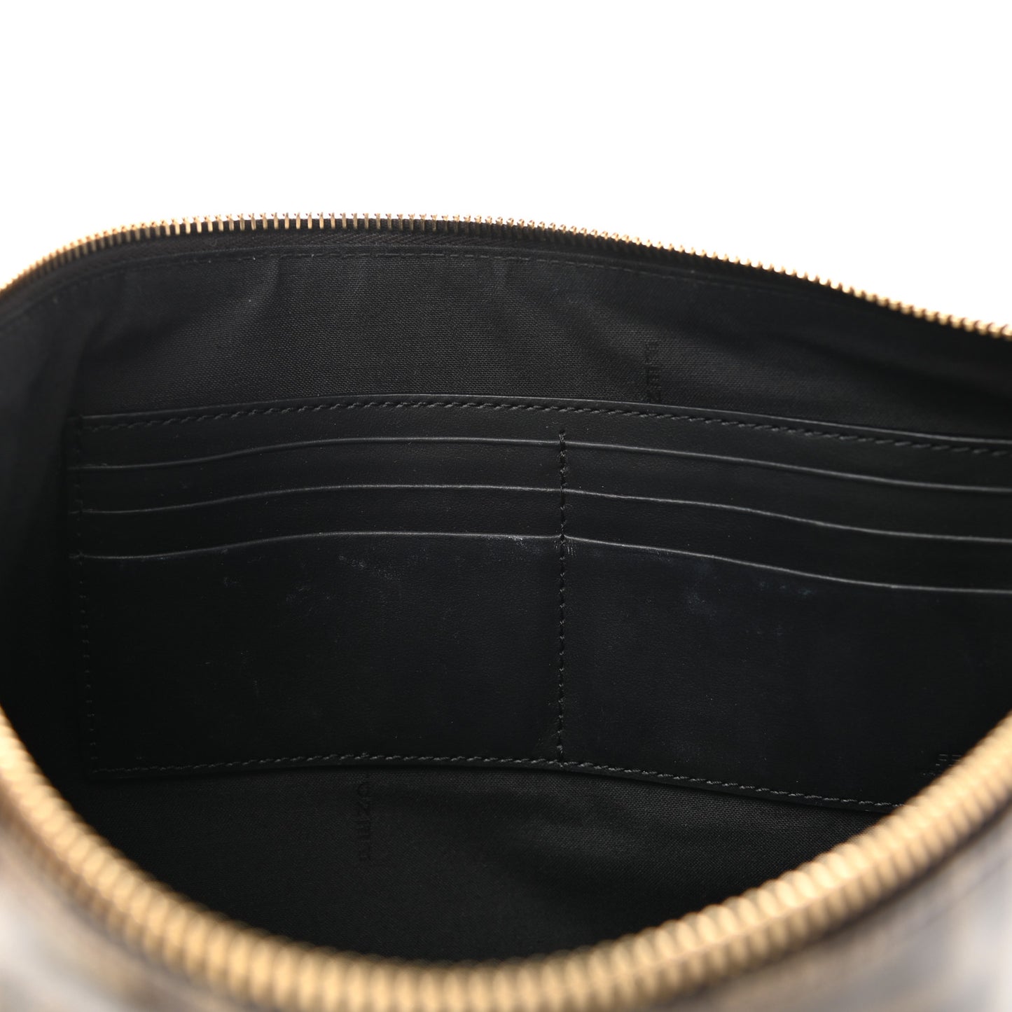 Glazed Fabric Vitello Century FF 1974 Stamp Patch Large Flat Pouch Mogano Panna Black