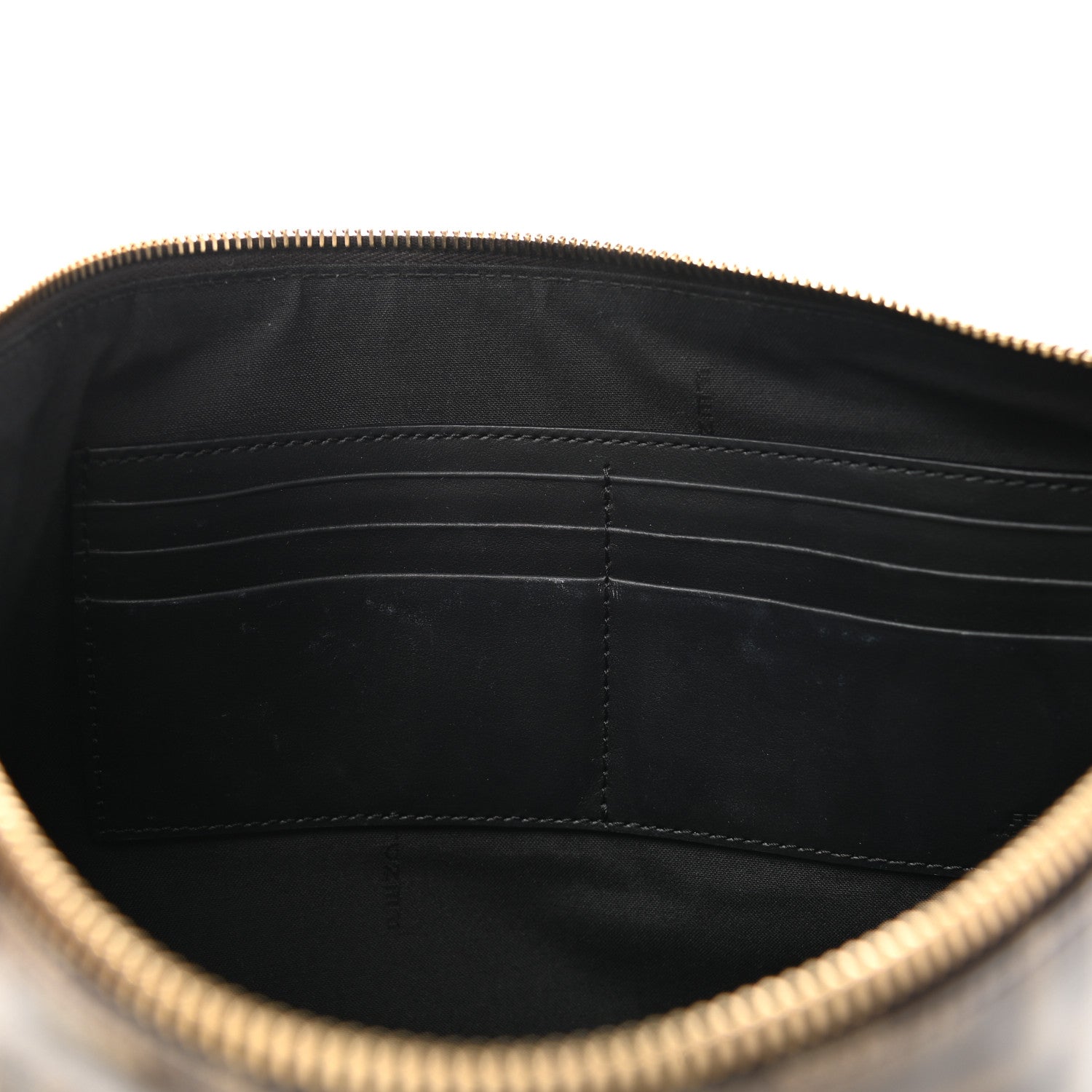 Fendi Glazed Fabric Vitello Century FF 1974 Stamp Patch Large Flat Pouch Mogano Panna Black 8 of 9