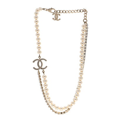 Chanel Pearl Crystal CC Double Strand Necklace Gold White 3 of 6