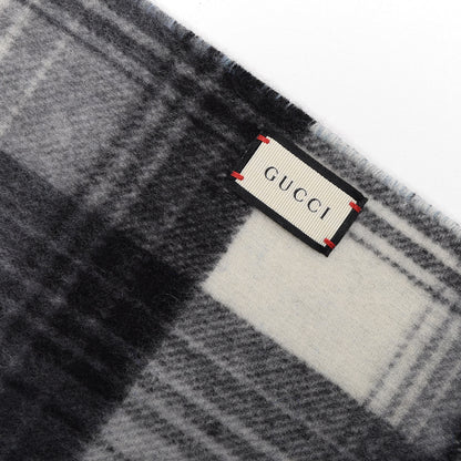 Gucci Wool GG Monogram Plaid Tartan Free Scarf Grey 3 of 4