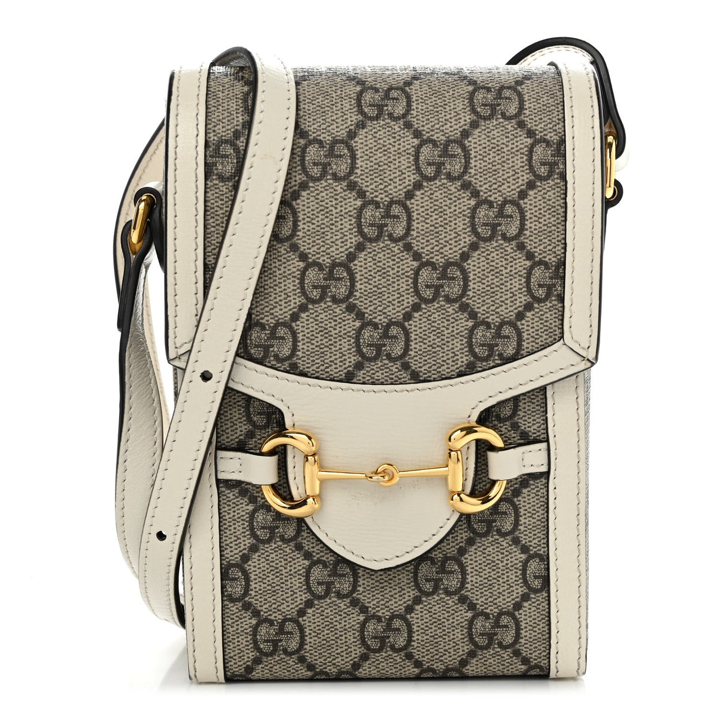 GG Supreme Monogram Azalea Calfskin Mini Horsebit 1955 Crossbody Bag Beige Ebony Mystic White